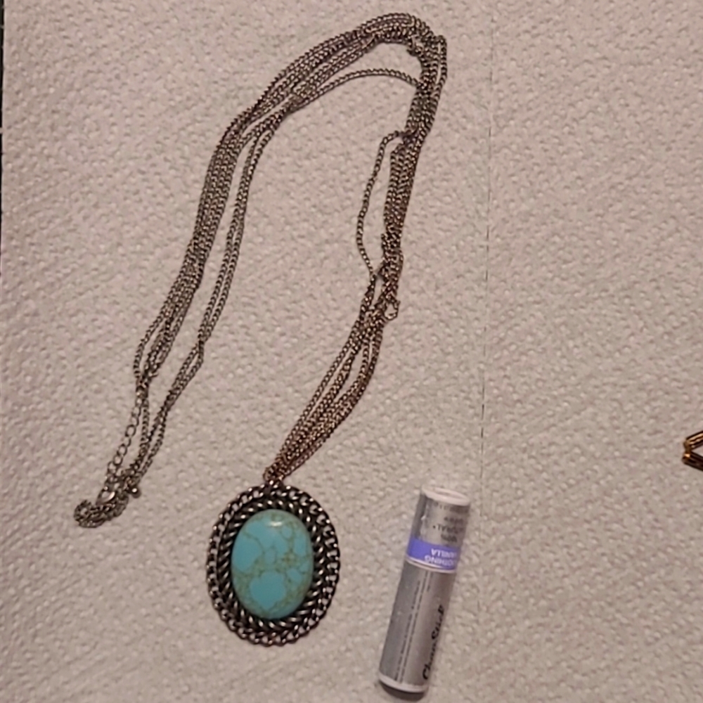 Silver-Tone Turquoise Pendant Necklace - Women Jewelry